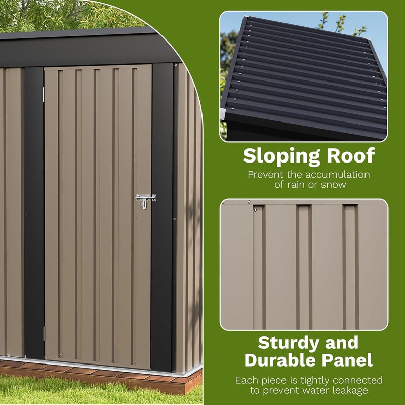 Patiowell 5x3 FT Outdoor Storage Shed, Tool Shed with Sloping Roof and Lockable Door, Metal Shed for Backyard Garden Patio Lawn, Brown - Image 4